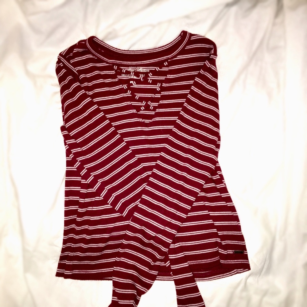 Hollister Striped Long Sleeved Lace Up Shirt